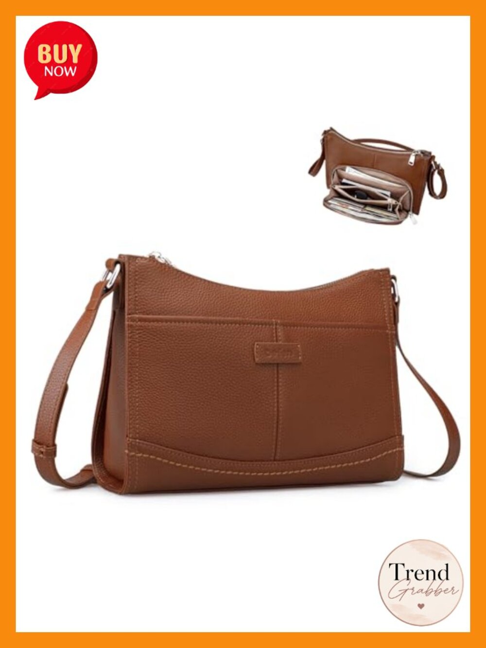 Genuine Leather Crossbody Bag with Built-in RFID Wallet - Multi-Pocket Purse